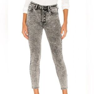 Pistola Aline High Waist Button Fly Acid Wash Skinny Jeans In Dark Cloud